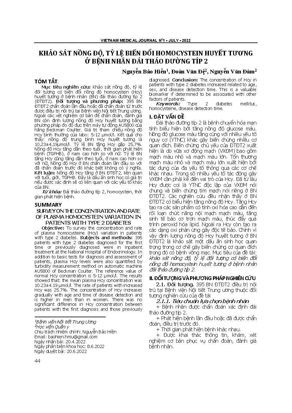 Khảo sát nồng độ, tỷ lệ biến đổi homocystein huyết tương ở bệnh nhân đái tháo đường típ 2  