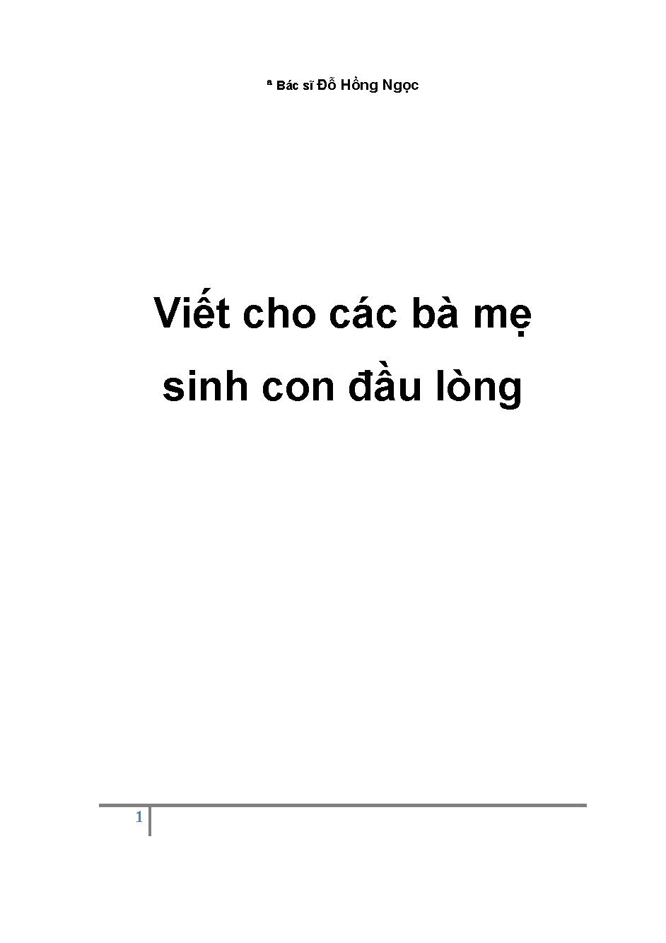 Viết Cho Các Bà Mẹ Sinh Con Đầu Lòng