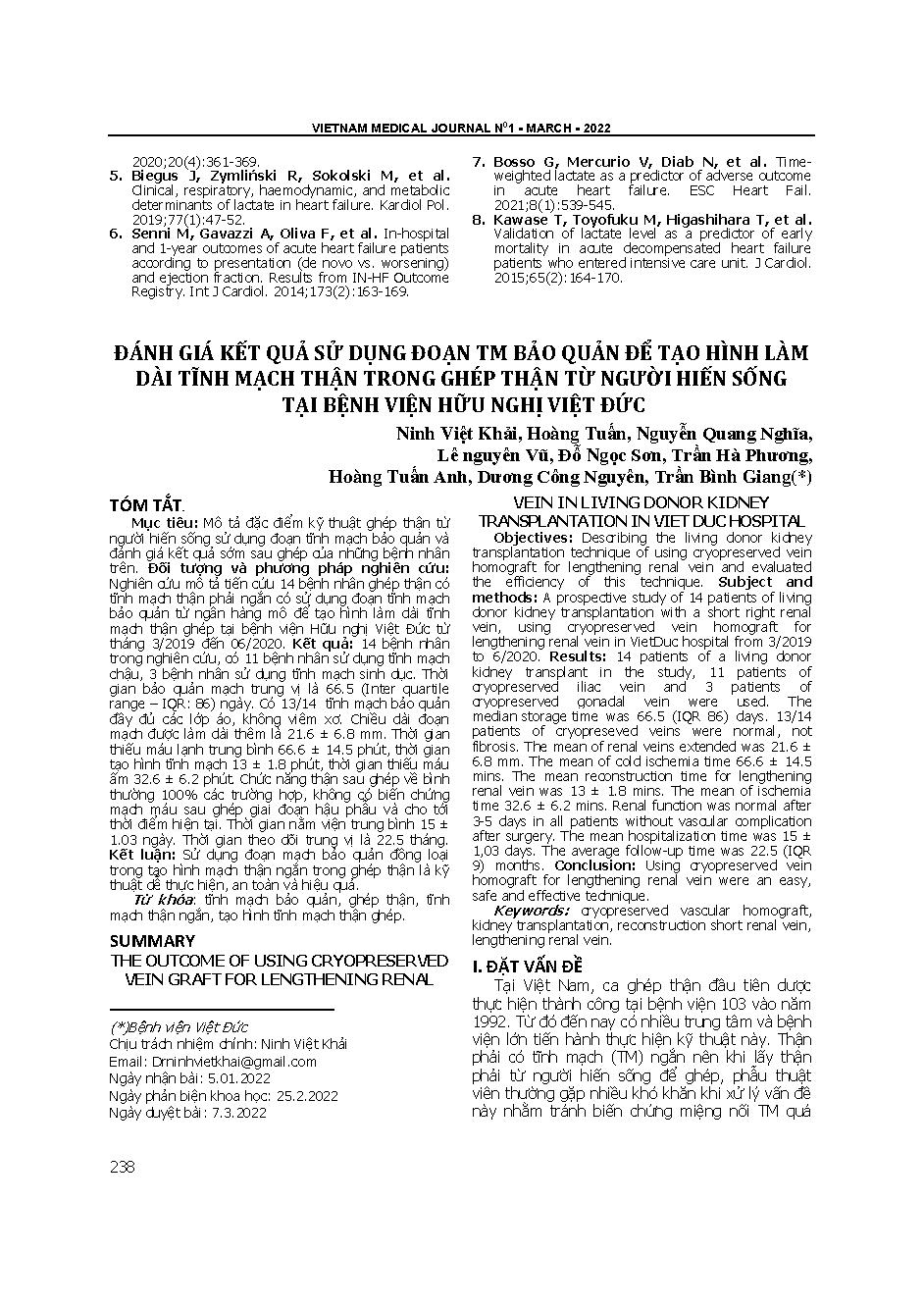 Đánh giá kết quả sử dụng đoạn TM bảo quản để tạo hình làm dài tĩnh mạch thận trong ghép thận từ người hiến sống tại Bệnh viện Hữu Nghị Việt Đức  